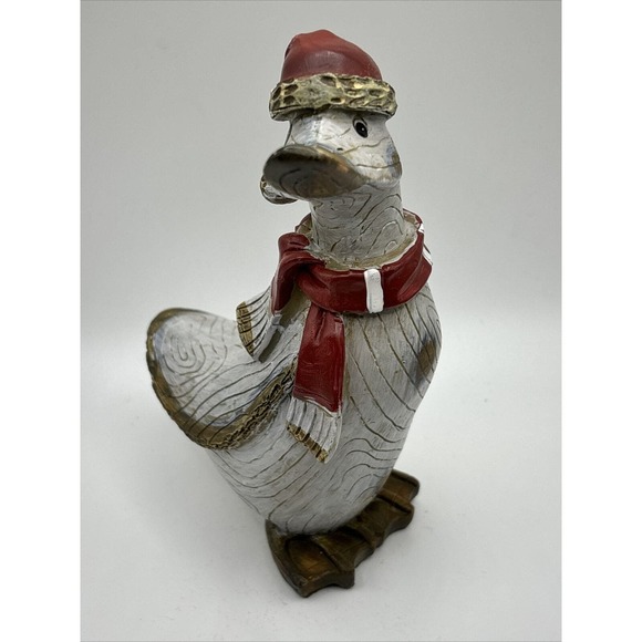 Tii Collections Christmas Goose with Scarf Figurine Resin~Wood Grain Look - Picture 2 of 12